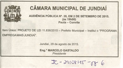 JC - 29/08/15 - pg 6  - Audiência Pública nº 20 da Câmara Municipal de Jundiaí -