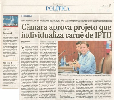 JJ - 01/04/15 - pg 3 - política - Câmara aprova projeto que individualiza carnê de IPTU -