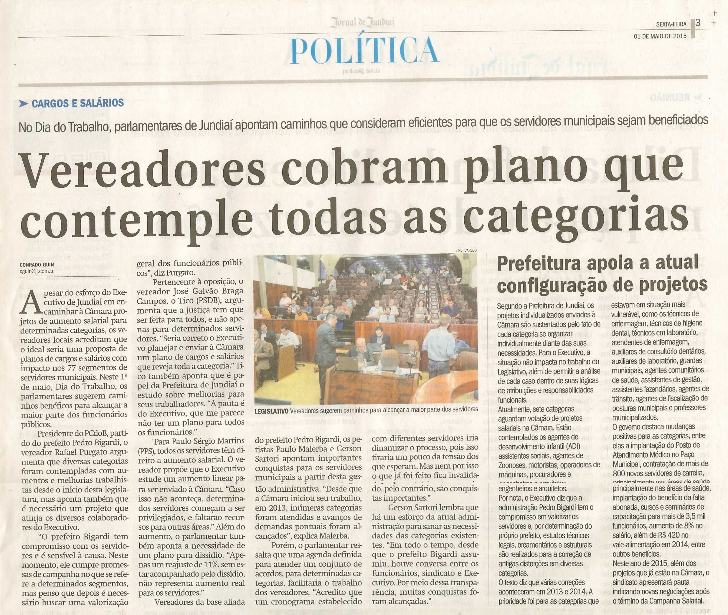 JJ - 01/05/15 - pg 3 - política - Vereadores cobram plano que contemple todas as categorias - 