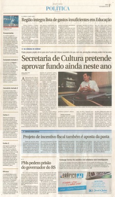 JJ - 01/08/15 - pg 3 - política - Secretaria de Cultura pretende aprovar fundo ainda neste ano - 