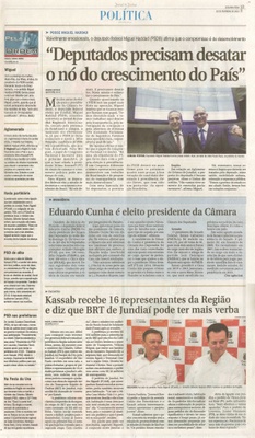 JJ - 02/02/15 - pg 3 - Política - Deputados precisam desatar o nó do crescimento do País - Kassab recebe 16 representantes da região e diz que BRT de jundiaí pode ter mais verba -