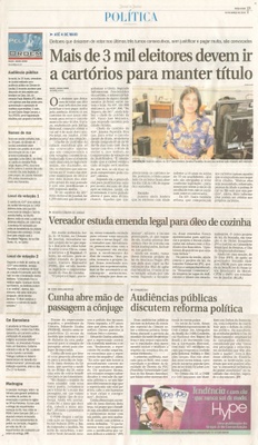 JJ - 03/03/15 - pg 3 - política - Mais de 3 mil eleitores devem ir a cartório para manter título - Vereador estuda emenda legal para óleo de cozinha - 