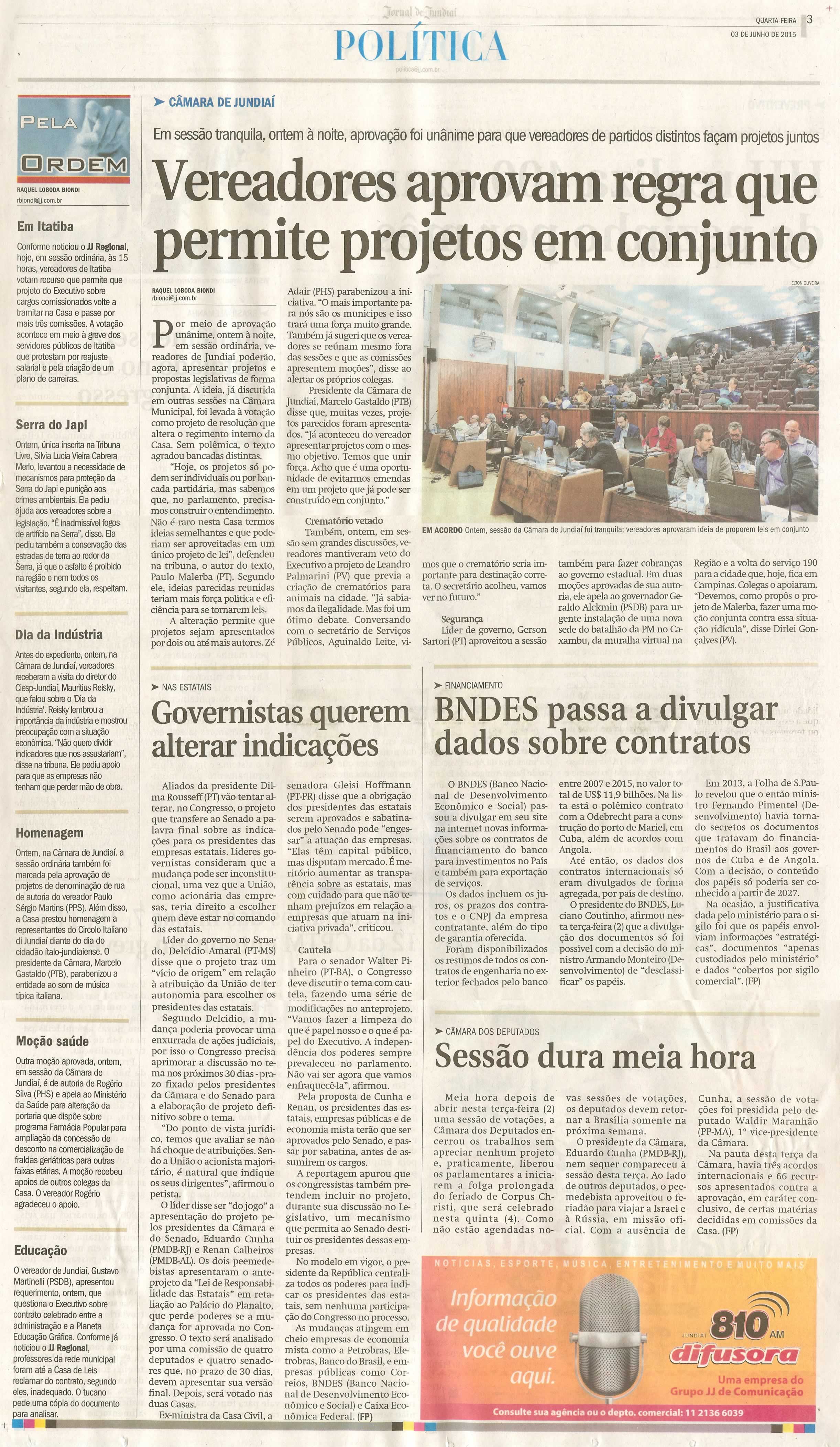 JJ - 03/06/15 - pg 3 - política - Vereadores aprovam regra que permite projetos em conjunto - 