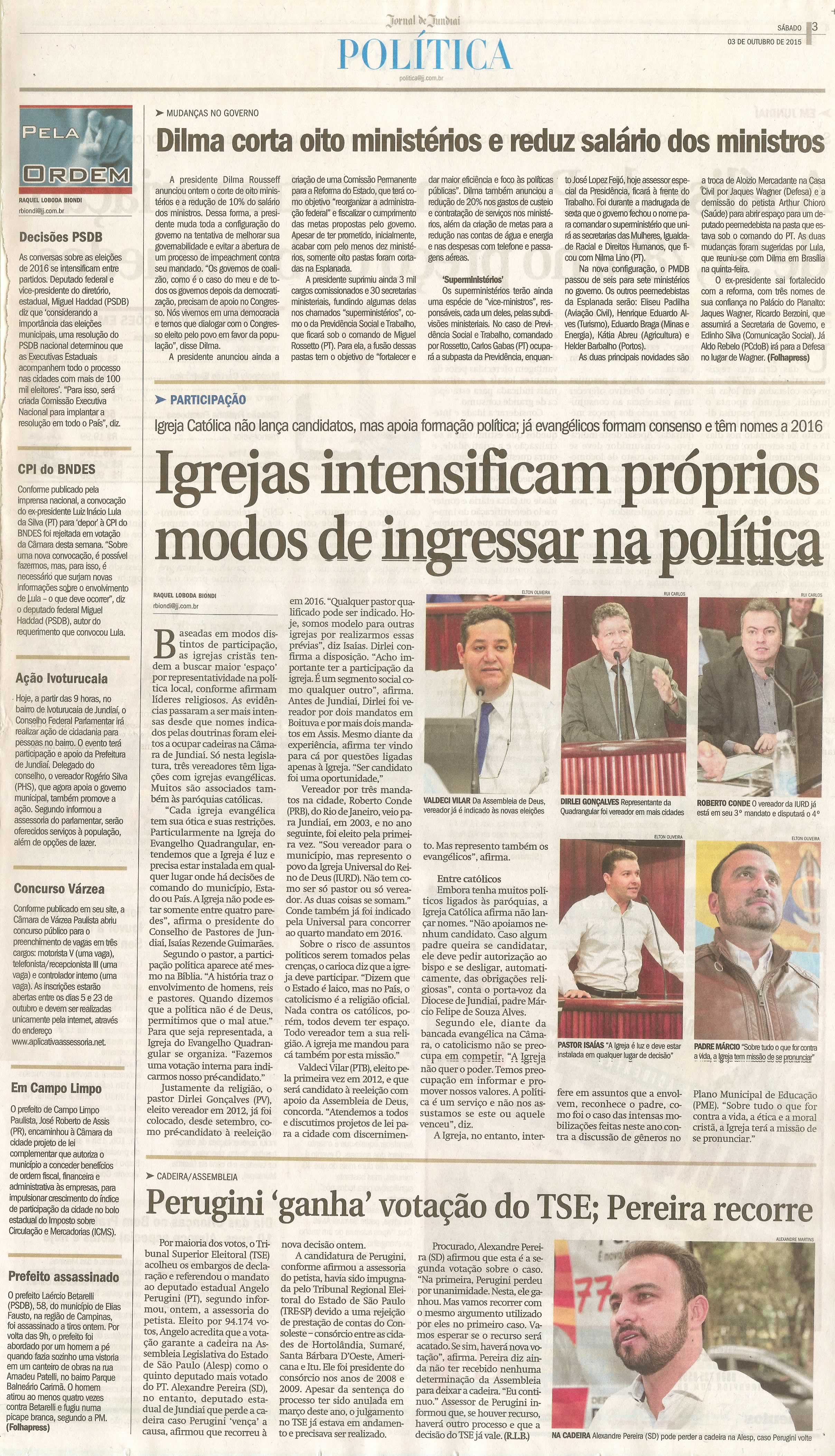  JJ - 03/10/15 - pg 3 - Política - Igrejas intensificam próprios modos de ingressar na política - Pela Ordem.