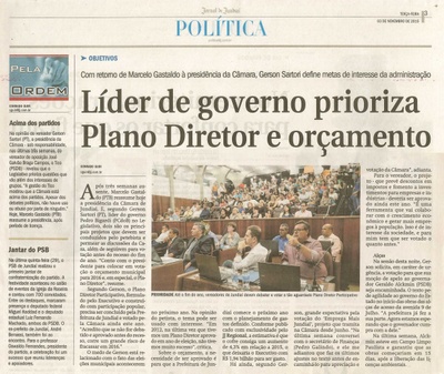 JJ - 03/11/15 - pg 3 - política - Líder de governo prioriza Plano Diretor e orçamento -