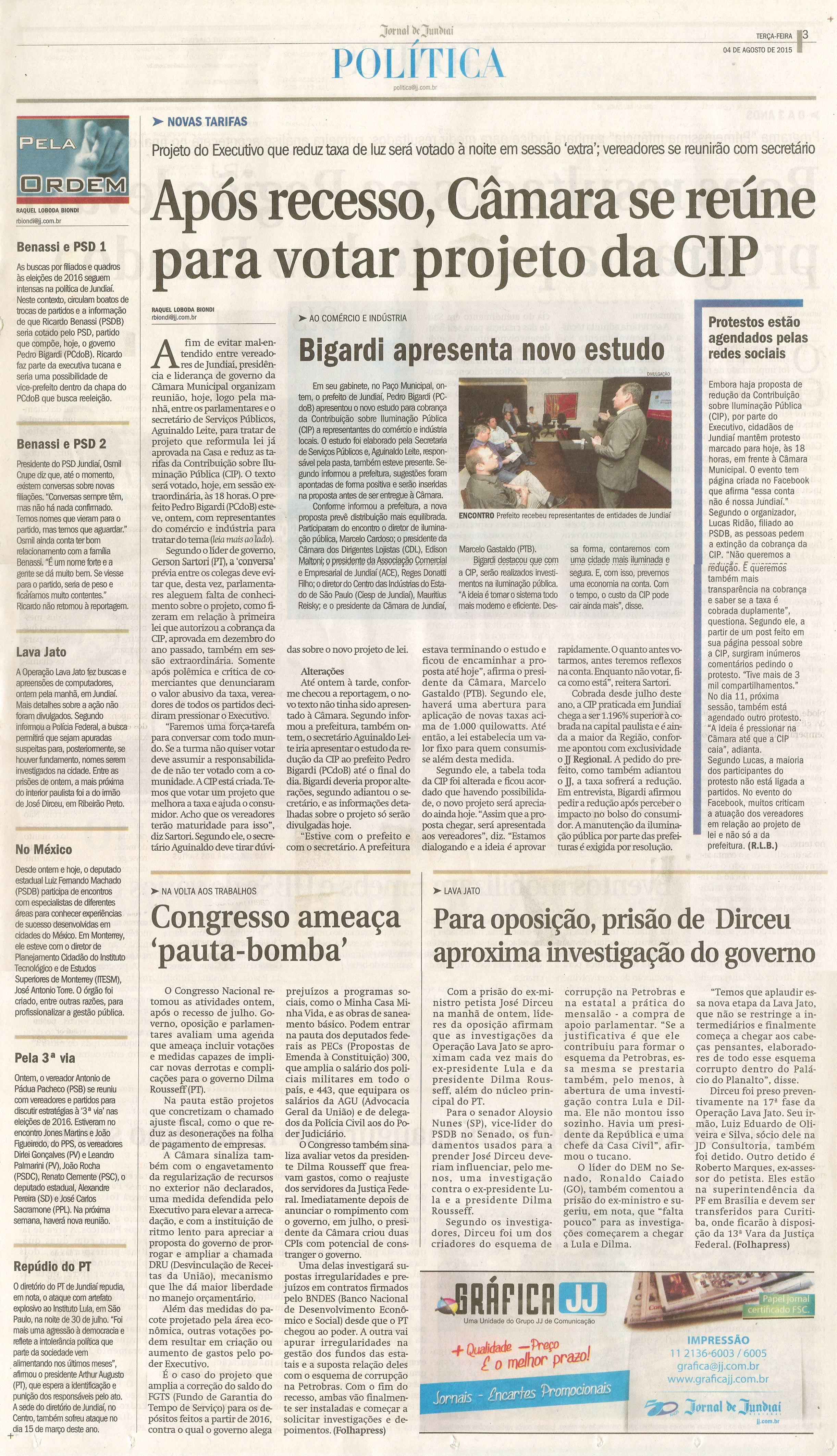JJ - 04/08/15 - pg 3 - política - Após recesso, Câmara se reúne para votar projeto da CIP -