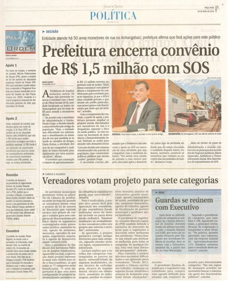 JJ - 05/05/15 - pg 3 - política - Prefeitura encerra convênio de R$ 1,5 milhão com SOS - Vereadores votam projeto para sete categorias -