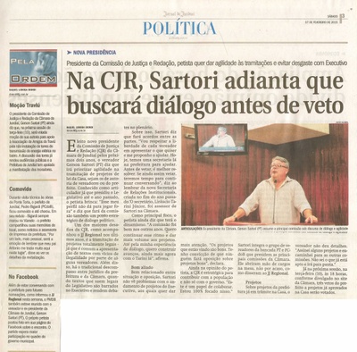JJ - 07/02/15 - pg 3 - política - Na CJR, Sartori adianta que buscará diálogo antes de veto - 