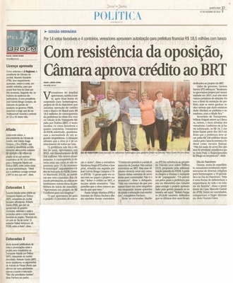  JJ - 07/10/15 - pg 3 - Política - Com resistência da oposição, Câmara aprova crédito ao BRT - Pela Ordem.