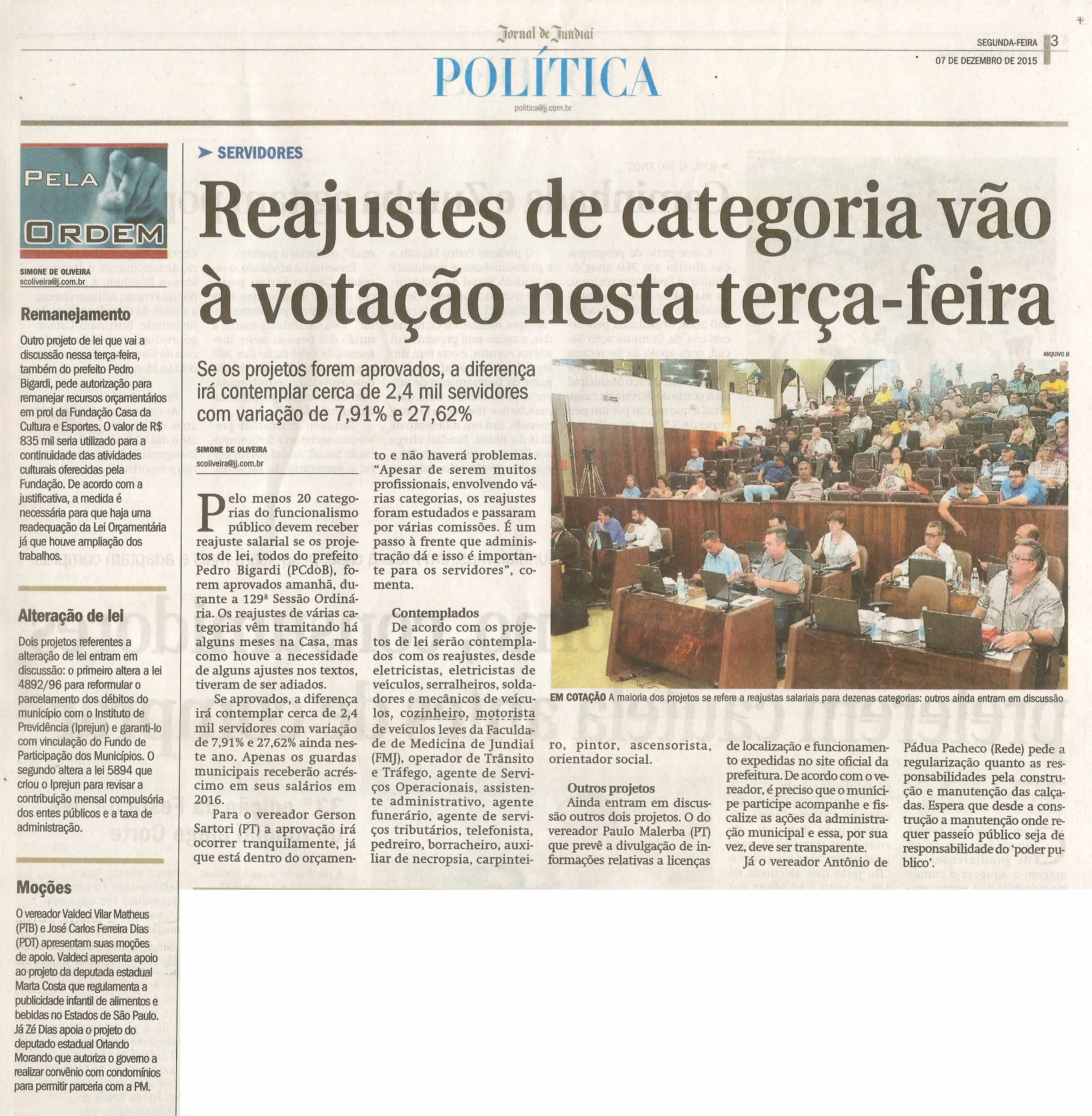 JJ - 07/12/15 - pg 3 - política - Reajustes de categoria vão à votação nesta terça-feira -