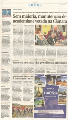 JJ - 08/04/15 - pg 3 - política - Sem maioria, manutenção de academias é vetada na Câmara - 