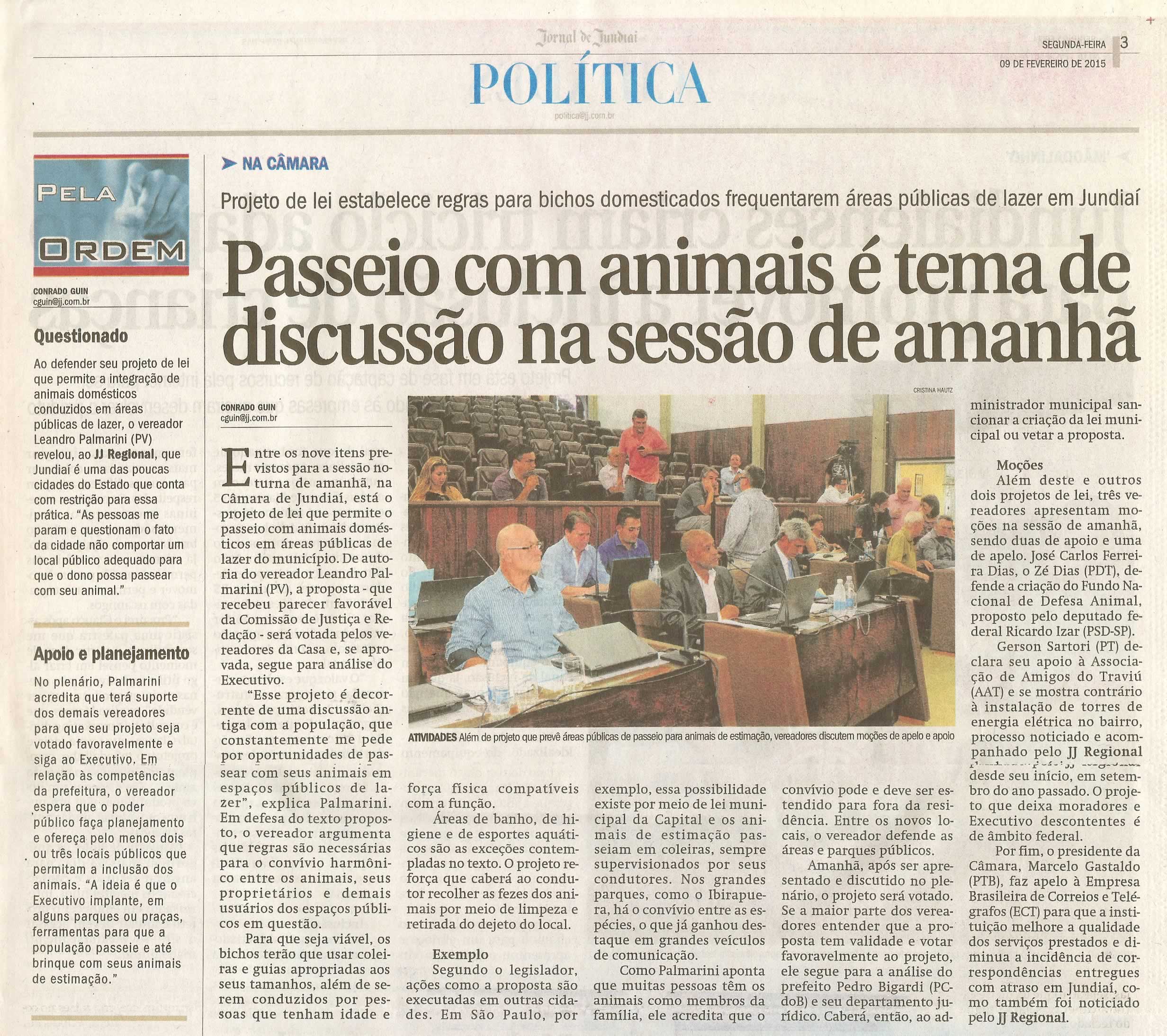JJ - 09/02/15 - pg 3 - Política - Passeio com animais é tema de discussão na sessão de amanhã -
