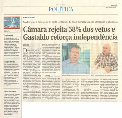 JJ - 09/05/15 - pg 3 - política - Câmara rejeita 58% dos vetos e Gastaldo reforça independência -