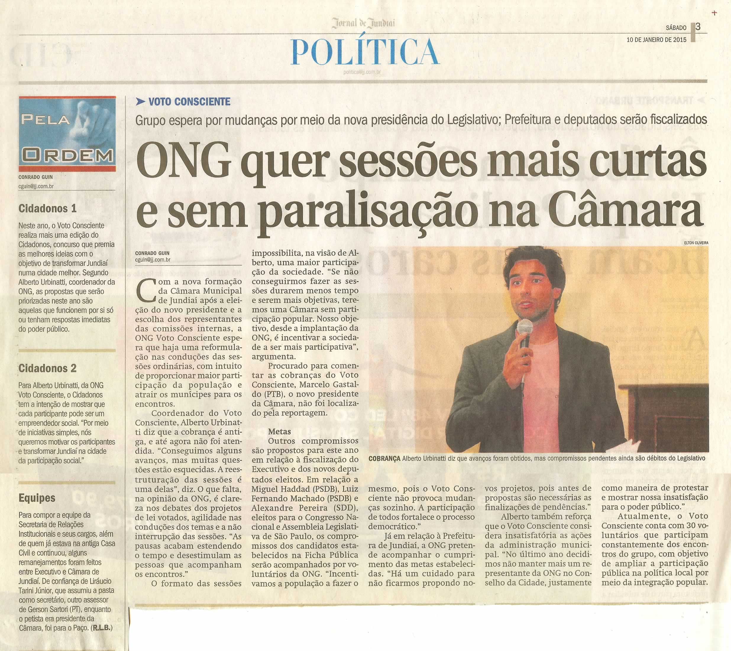 JJ - 10/01/15 - pág. 03 - Política - ONG quer sessões mais curtas e sem paralisação na Câmara - Pela Ordem.