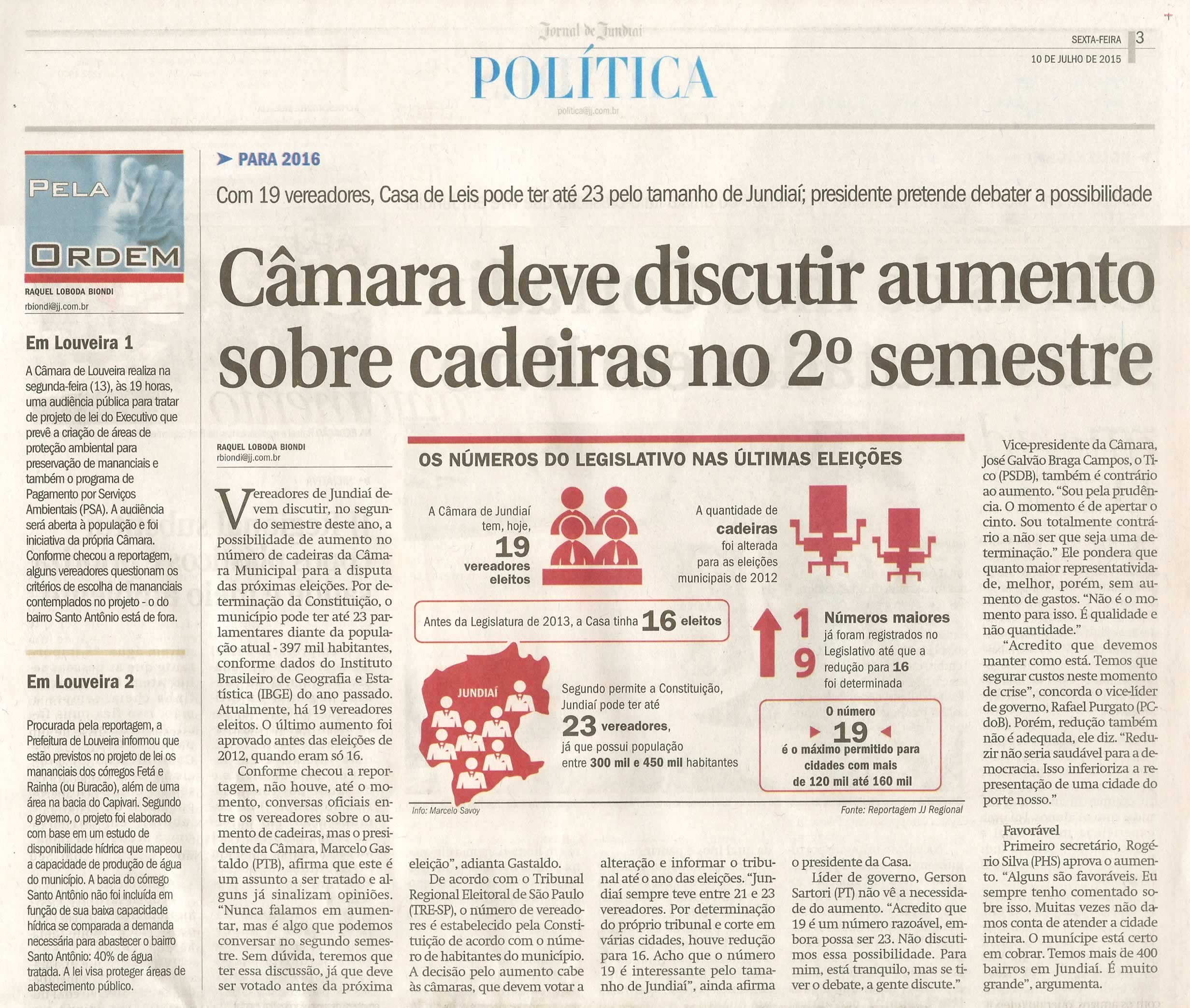 JJ  - 10/07/15 - pg 3 - política - Câmara deve discutir aumento sobre cadeiras no 2º semestre -