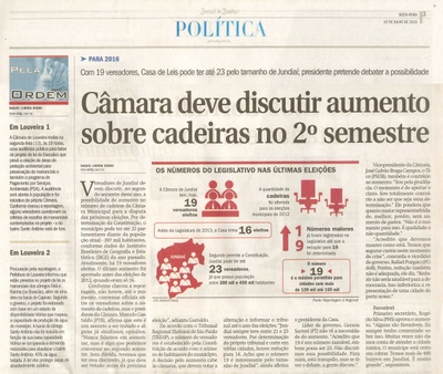 JJ  - 10/07/15 - pg 3 - política - Câmara deve discutir aumento sobre cadeiras no 2º semestre -