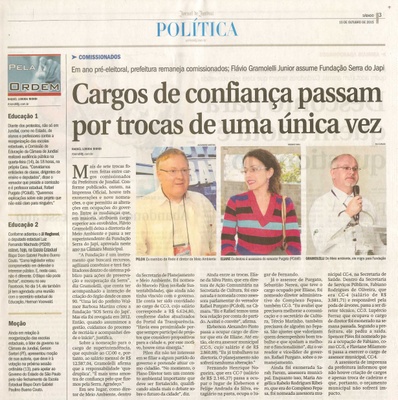  JJ - 10/10/15 - pg 3 - Política - Cargos de confiança passam por trocas de uma única vez - Pela Ordem.