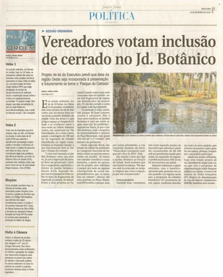 JJ - 10/11/15 - pg 3 - política - Vereadores votam inclusão de cerrado no Jd Botânico -