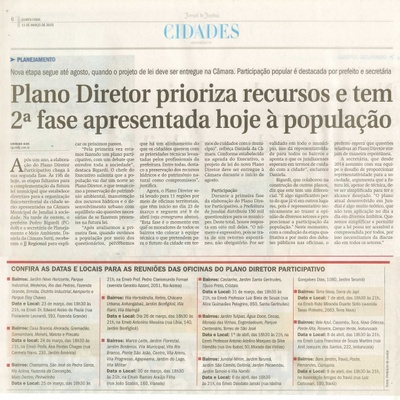 JJ - 11/03/15 - pg 6 - cidades - Plano Diretor prioriza recursos e tem 2ª fase apresentada hoje à população - 