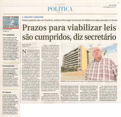  JJ - 11/09/15 - pg 3 - Política - Prazos para viabilizar leis são cumpridos, diz secretário - Pela Ordem.