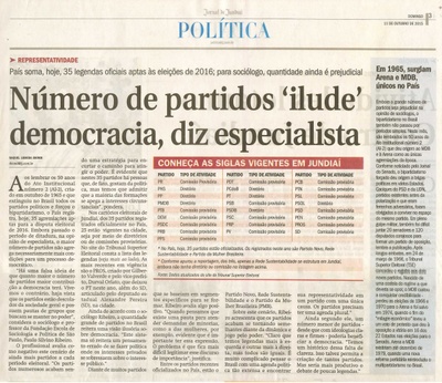  JJ - 11/10/15 - pg 3 - Política - Número de partidos 'ilude' democracia, diz especialista.