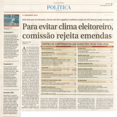  JJ - 11/12/15 - pg 3 - Política - Para evitar clima eleitoreiro, comissão rejeita emendas - Pela Ordem.