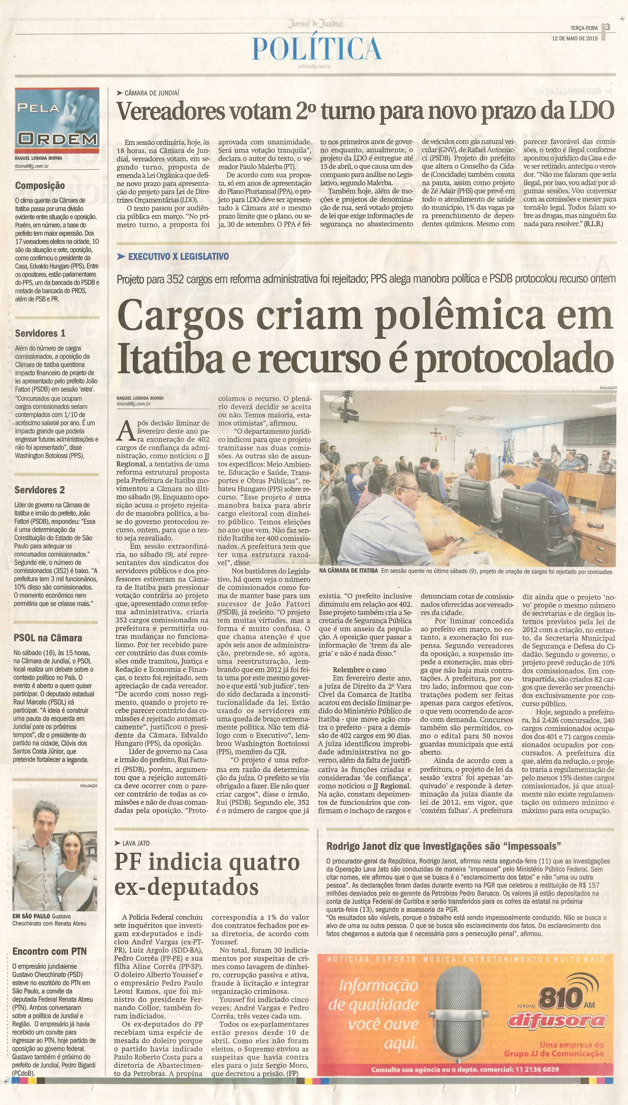 JJ - 12/05/15 - pg 3 - política - Vereadores votam 2º turno para novo prazo da LDO - 