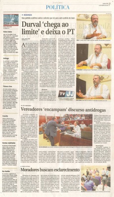 JJ - 12/08/15 - pg 3 - política - Durval chega ao limite e deixa o PT - Vereadores encampam discurso antidrogas - Moradores buscam esclarecimento - 