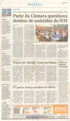  JJ - 13/05/15 - pg 3 - política - Parte da Câmara questiona destino de assistidos do SOS - pela ordem