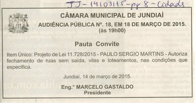 JJ - 14/03/15 - pg 8 - Cidades - Audiência Pública nº 18 da Câmara Municipal de Jundiaí -