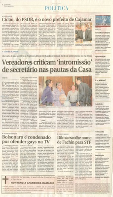 JJ - 15/04/15 - pg 3 - política - Cidão, do PSDB, é o novo prefeito de Cajamar - Vereadores criticam intromissão de secretário nas pautas da Casa - 