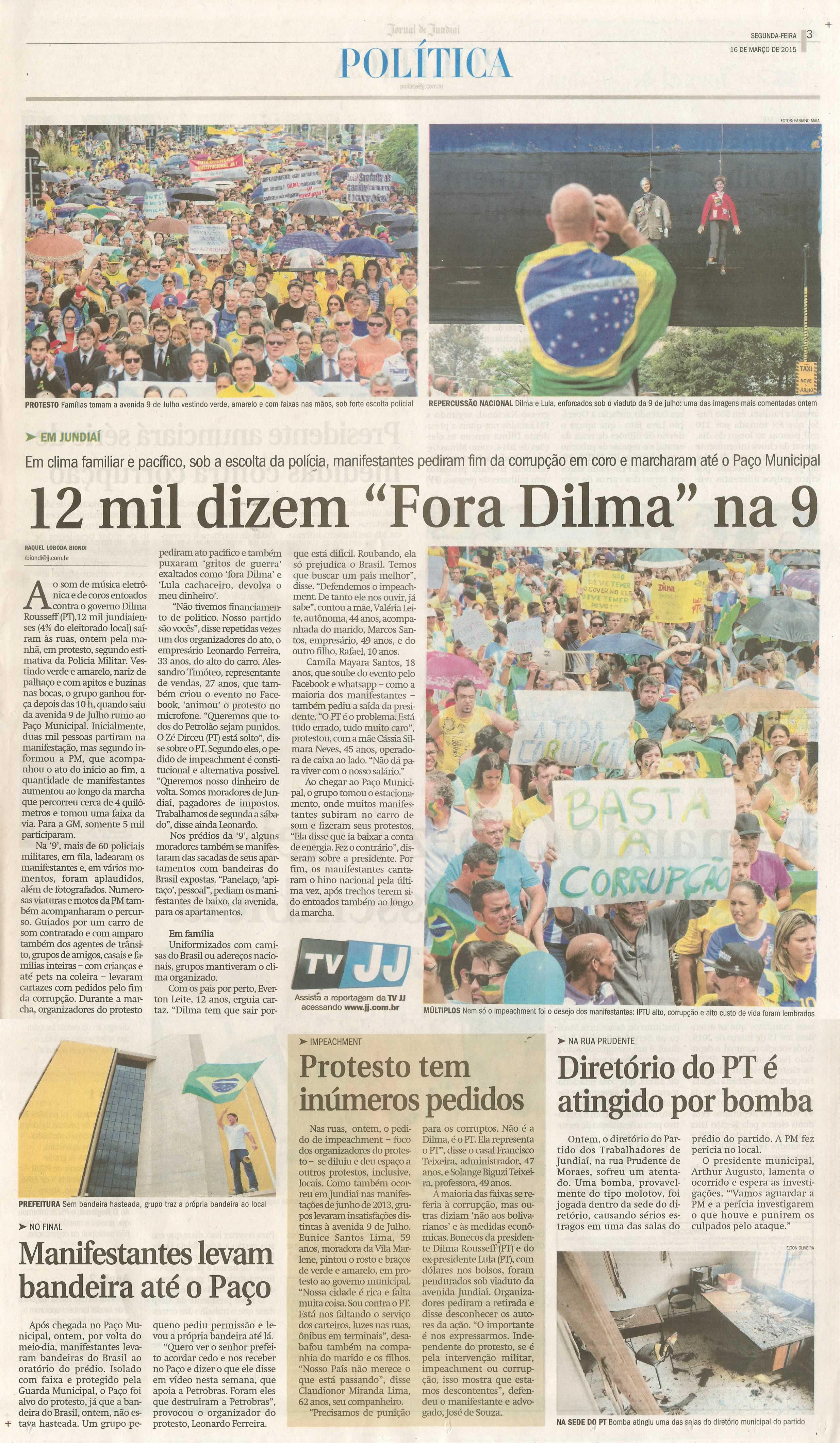 JJ - 16/03/15 - pg 3 - política - 12 mil dizem Fora Dilma na 9 - 