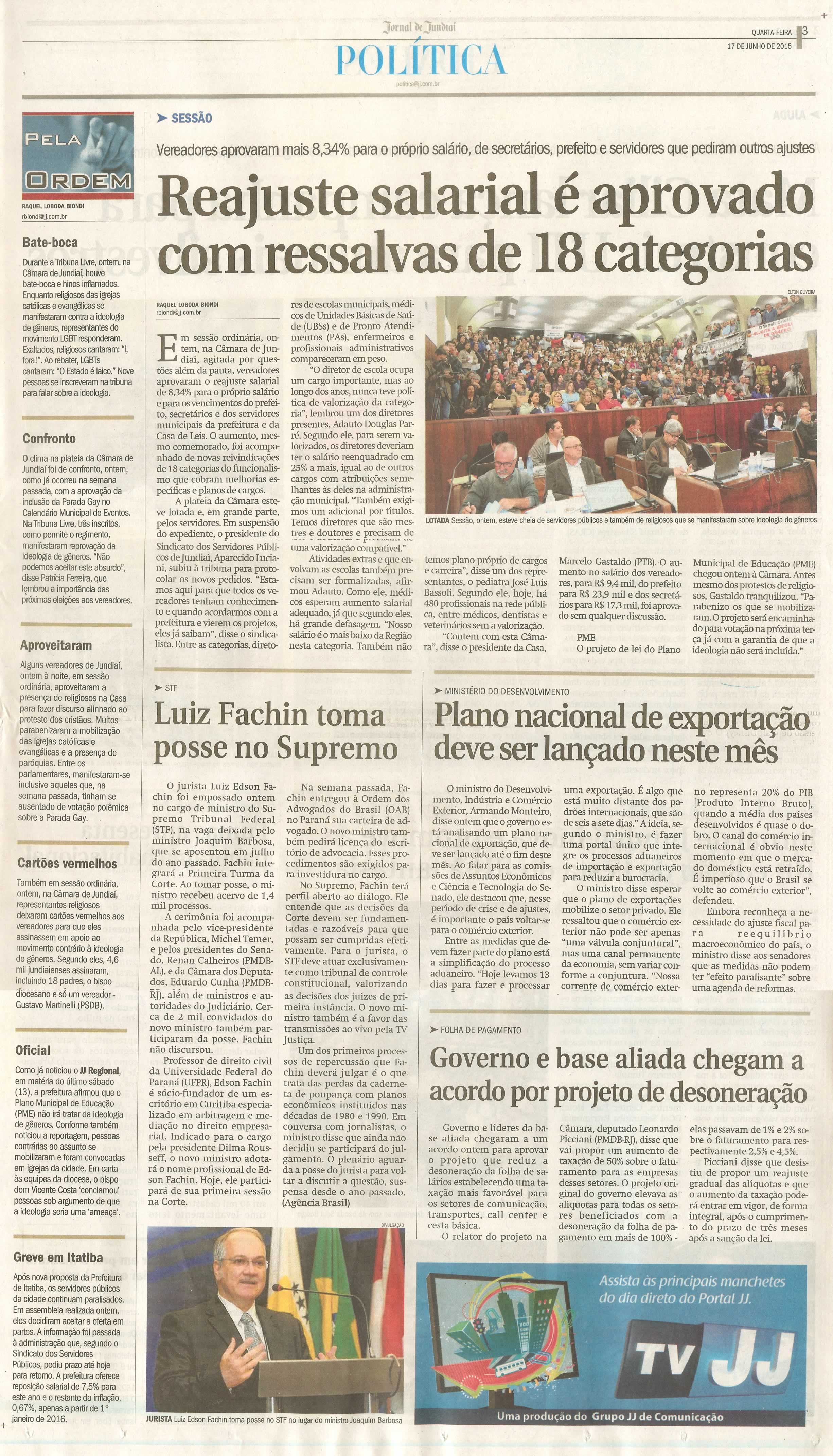 JJ - 17/06/15 - pg 3 - política - Reajuste salarial é aprovado com ressalvas de 18 categorias - 