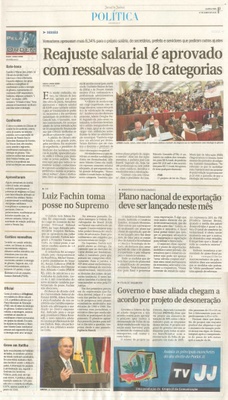JJ - 17/06/15 - pg 3 - política - Reajuste salarial é aprovado com ressalvas de 18 categorias - 