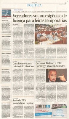 JJ - 18/08/15 - pg 3 - política - Vereadores votam exigência de licença para feiras temporárias - Casa Rosa se torna patrimônio histórico -