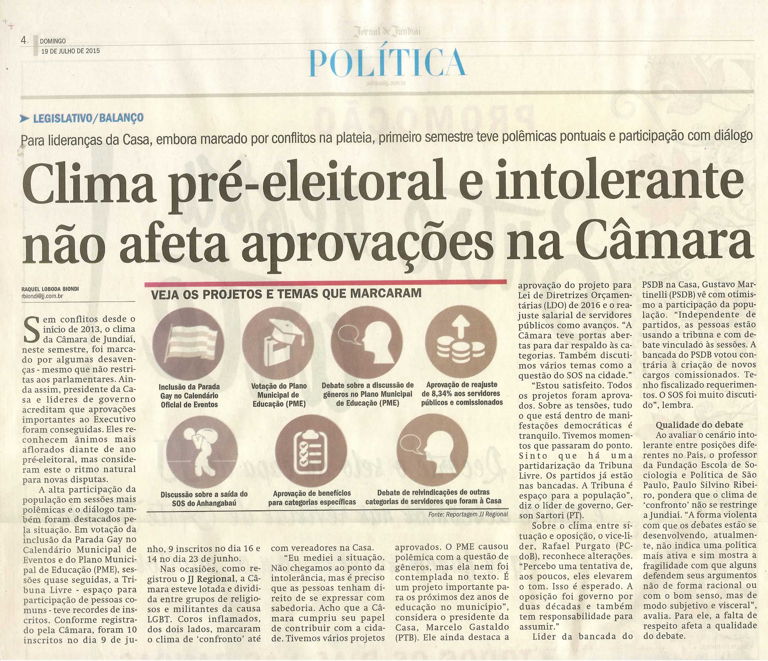 JJ - 19/07/15 - pg 3 - política - Clima pré-eleitoral e intolerante não afeta aprovações na Câmara - 
