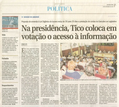 JJ - 19/10/15 - pg 3 - política - Na presidência, Tico coloca em votação o acesso à informação - 