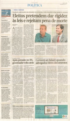 JJ - 20/01/15 - pg 3 - Política - Eleitos pretendem dar rigidez às leis rejeitam pena de morte -