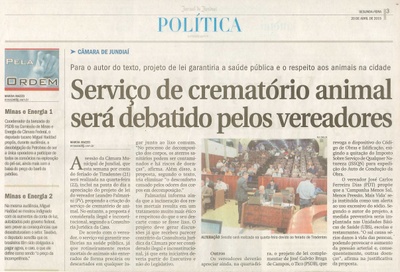 JJ - 20/04/15 - pg 3 - política - Serviço de crematório animal será debatido pelos vereadores - 