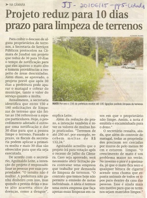 JJ - 20/06/15 - pg 5 - cidades - Projeto reduz para 10 dias prazo para limpeza de terrenos - 