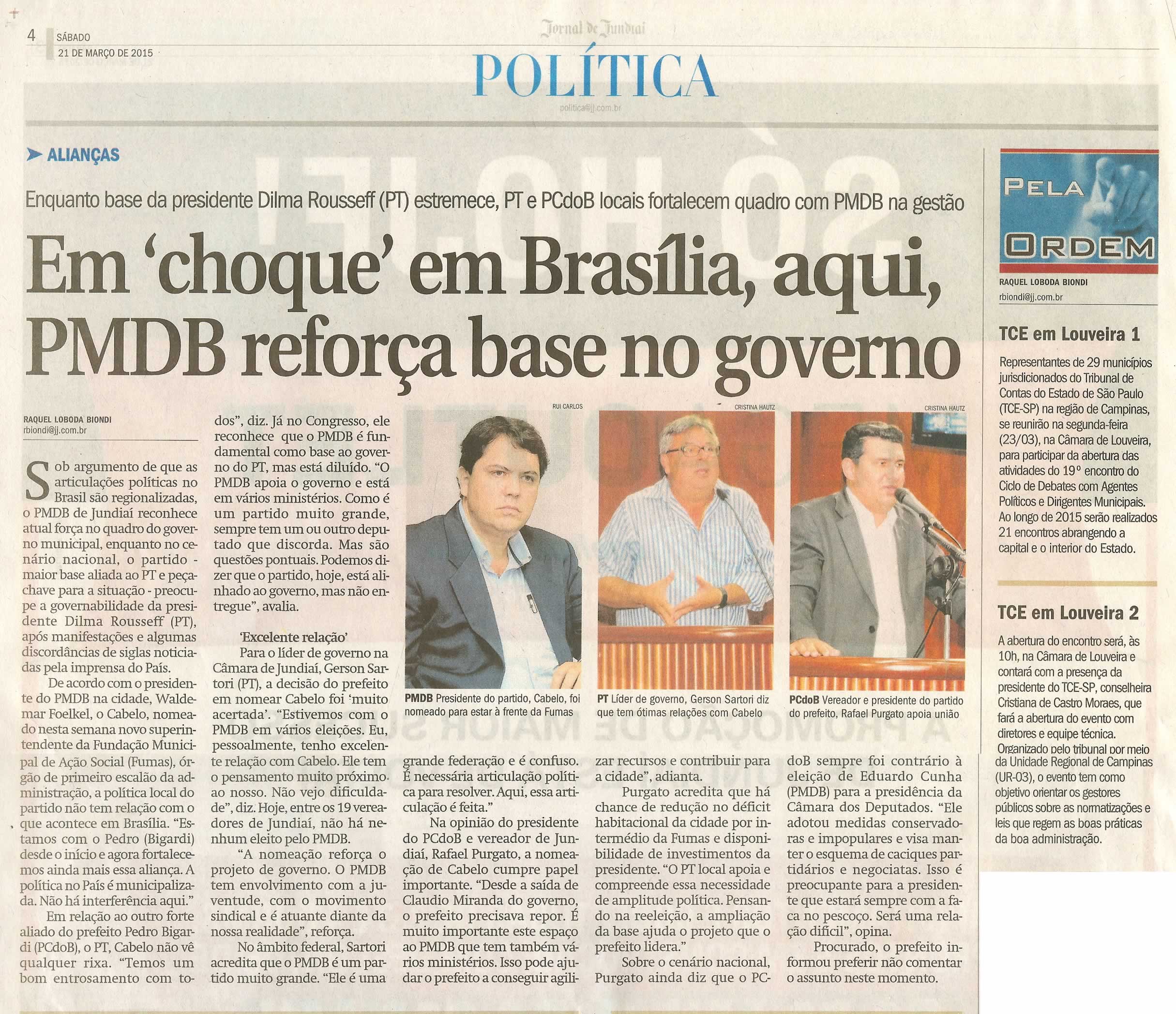 JJ - 21/03/15 - pg 3 - política - Em choque em Brasília, aqui PMDB reforça base no governo - 