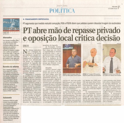 JJ - 21/04/15 - pg 3 - política - PT abre mão de repasse privado e oposição local critica decisão - 