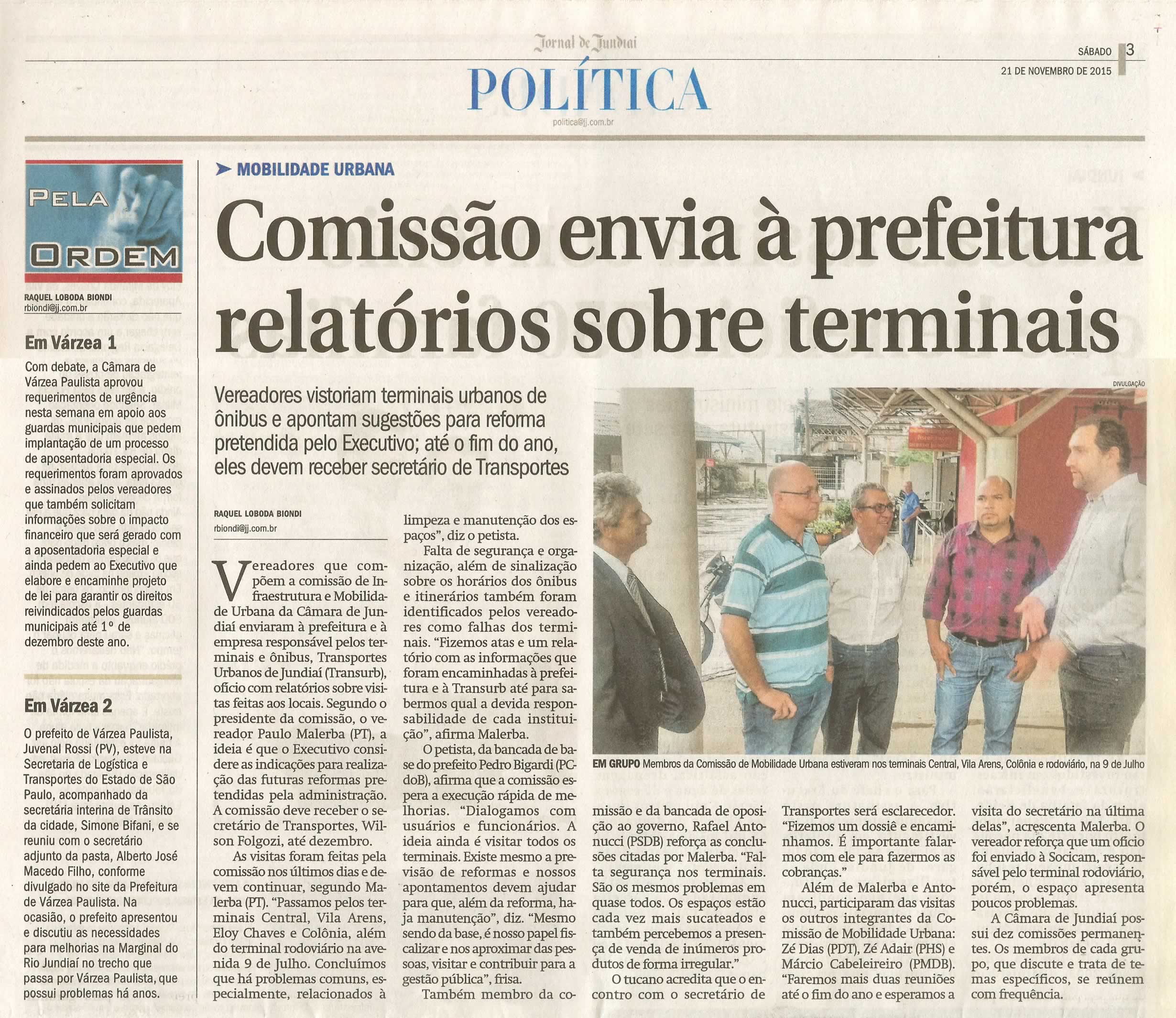 JJ - 21/11/15 - pg 3 - política - Comissão envia à Prefeitura relatórios saobre terminais -