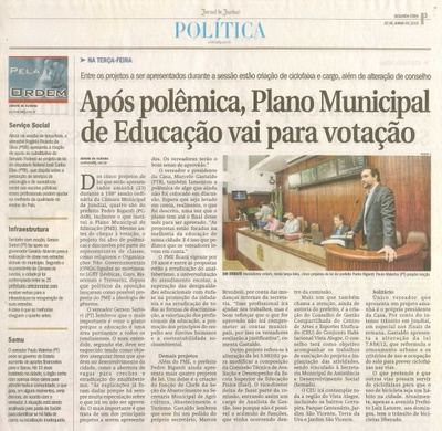 JJ - 22/06/15 - pg 3 - política - Após polêmica, plano municipal de educação vai para votação - 