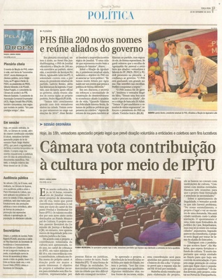  JJ - 22/09/15 - pg 3 - Política - Câmara vota contribuição à cultura por meio de IPTU - Pela Ordem.