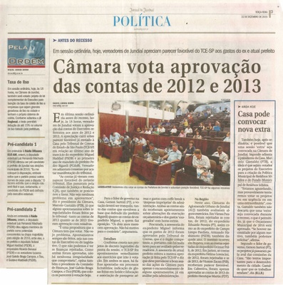  JJ - 22/12/15 - pg 3 - Política - Câmara vota aprovação das contas de 2012 e 2013 - Pela Ordem.