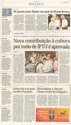  JJ - 23/09/15 - pg 3 - Política - Nova contribuição à cultura por meio de IPTU é aprovada - Pela Ordem.