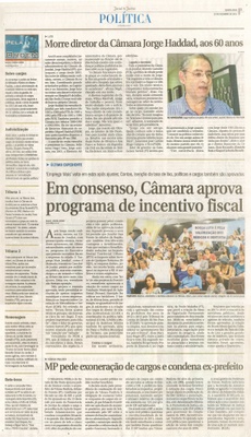  JJ - 23/12/15 - pg 3 - Política - Morre diretor da Câmara Jorge Haddad, aos 60 anos - Pela Ordem.