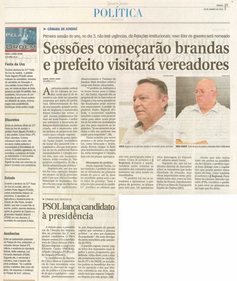 JJ - 24/01/15 - Sessões começarão brandas e prefeito visitará vereadores -