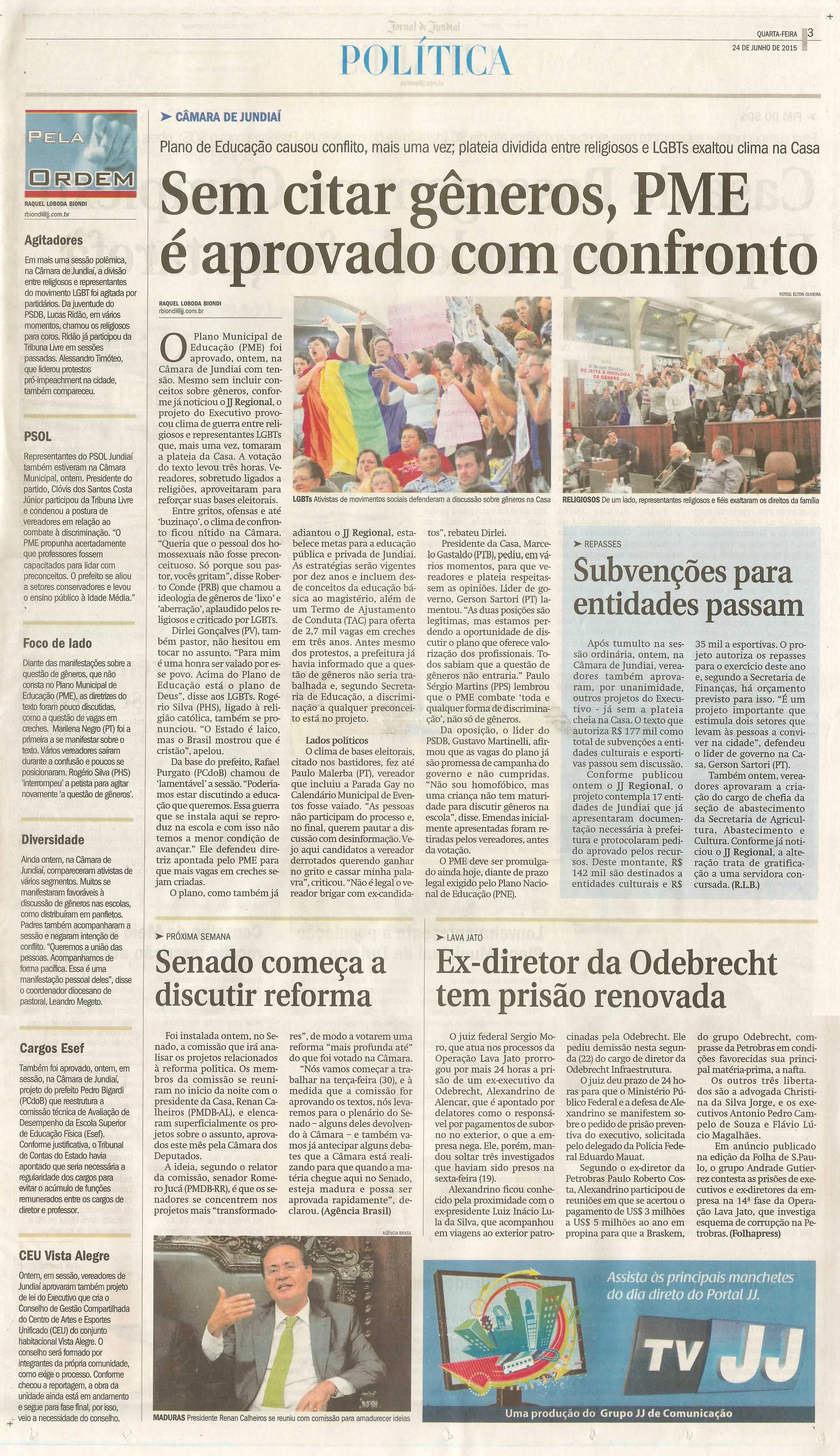 JJ - 24/06/15 - pg 3 - política - Sem citar gêneros, PME é aprovado com confronto -